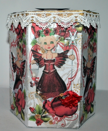 GORGEOUS TALL HEXAGONAL DECOUPAGE BOX -  WINTER FAIRY by Kristina Norbat
