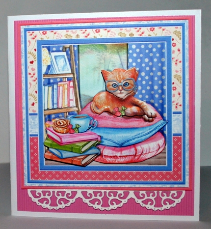 READY FOR A GOOD BOOK 7.8 Cat Decoupage & Insert Mini Kit by Kristina Norbat