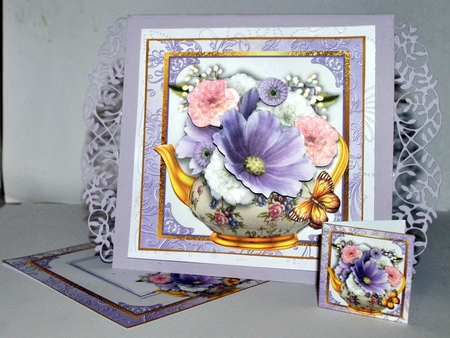 Mixed Floral Teapot Card Front Kit by Kristina Norbat
