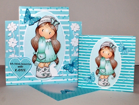 Chloe in Knitted Hat Stepper Card Blue Mini Kit by Kristina Norbat