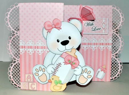 3D Shaped No-Hole Fold Back Mini Kit -   New Baby Girl Teddy by Kristina Norbat