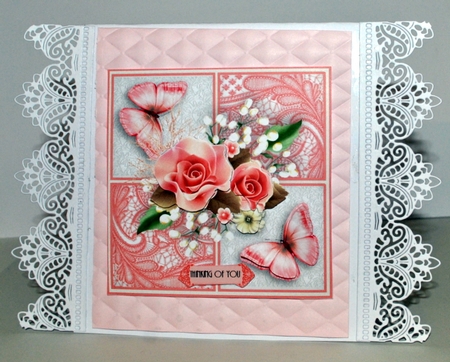 Pink Rose Lace Card Topper 7x7 by Kristina Norbat