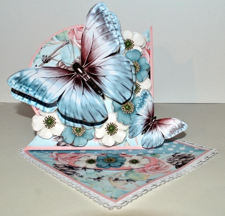 Beautiful Blue Blush Butterfly and Flower Easel with a Twist 1429 by Kristina Norbat