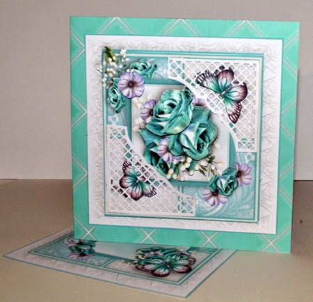 Teal and Lilac lace Rose Squares Card Kit by Kristina Norbat