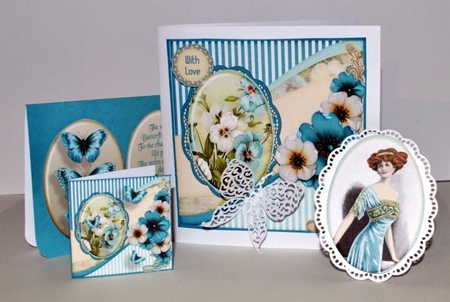 Vintage Shabby Flower Card Kit turquoise 1447 by Kristina Norbat