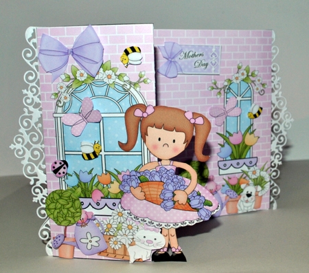 3D Shaped No-Hole Fold Back Mini Kit -  Country Cottage Girlz Liz has a Basket of Flowers by Kristina Norbat