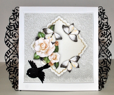 Camelia & Butterflies on lace topper by Kristina Norbat