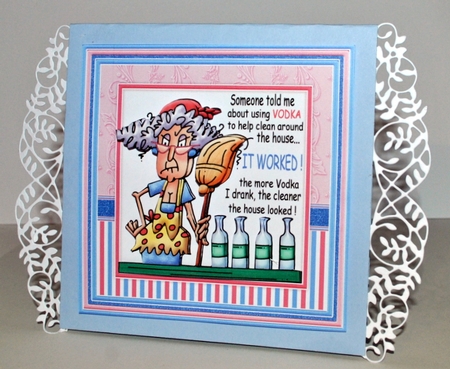 STELLA CLEANING WITH VODKA 5x5 Humorous Decoupage Sheet by Kristina Norbat