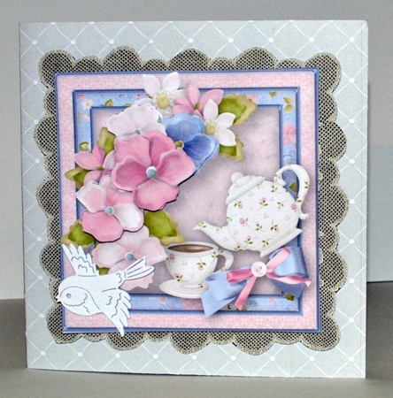 Cup of Tea Decoupage Card Front by Kristina Norbat