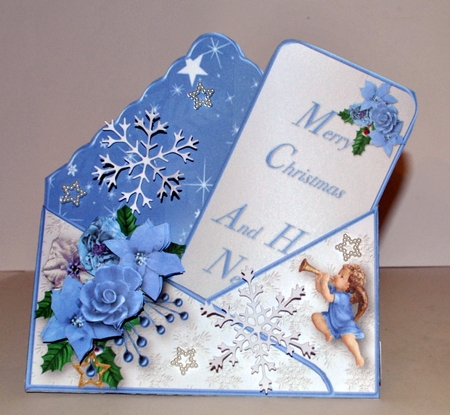 Blue Poinsettias - Stand-up Envelope Card Mini Kit by Kristina Norbat