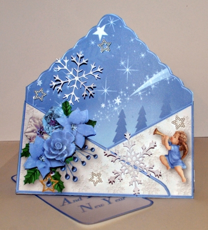 Blue Poinsettias - Stand-up Envelope Card Mini Kit by Kristina Norbat