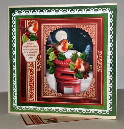 CHRISTMAS ROBINS ON POST BOX 7.5 Decoupage & Insert Mini Kit by Kristina Norbat