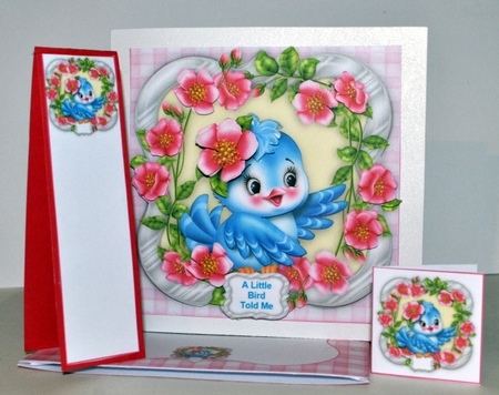 A Little Bird Told Me 6 x 6 Card Topper, Decoupage, Insert,Envelope,Bookmark & Lots Of Tags by Kristina Norbat