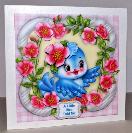 A Little Bird Told Me 6 x 6 Card Topper, Decoupage, Insert,Envelope,Bookmark & Lots Of Tags by Kristina Norbat