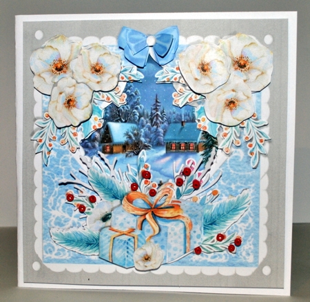 DIAMONDS & LACE 7x7 3D CARD FRONT - Christmas Roses by Kristina Norbat