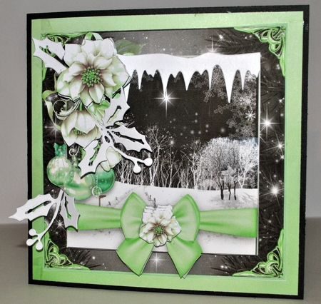 Christmas Scene Mint Poinsettia Card Kit by Kristina Norbat