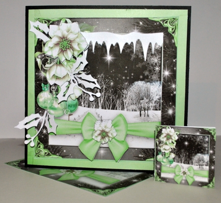 Christmas Scene Mint Poinsettia Card Kit by Kristina Norbat