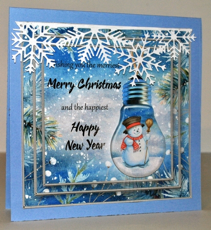 Snowman Lightbulb Snow-Globe Card Front by Kristina Norbat