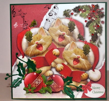 Christmas Singing Cat Trio Card Topper by Kristina Norbat