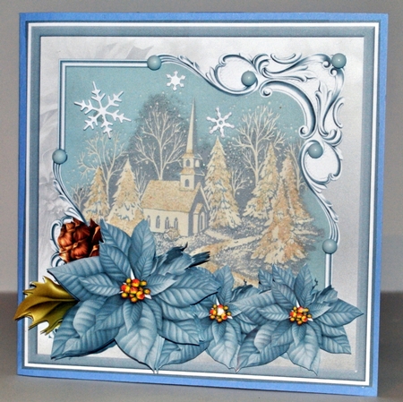 Church and blue poinsettia by Kristina Norbat