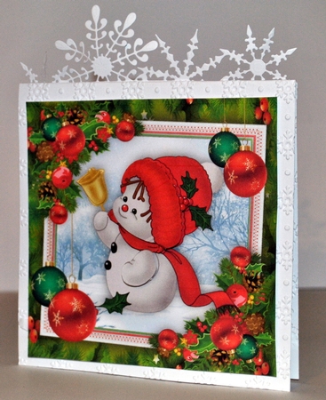 Cute Snowman With Bell 8x8 by Kristina Norbat