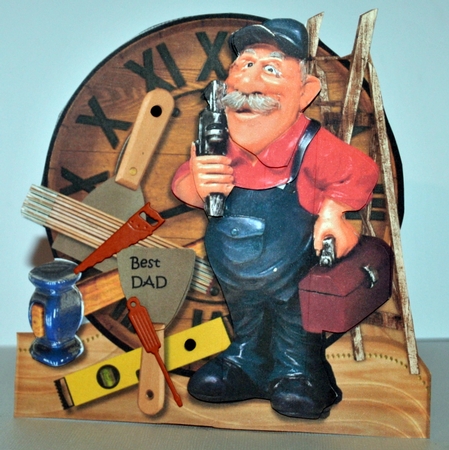 Vintage Clock   male Card topper Mr. Fixit by Kristina Norbat