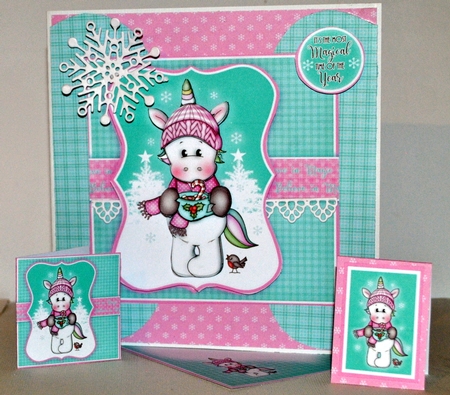 Christmas Unicorn Hot Chocolate Project Kit. Card Topper, Gift Bag, Money Wallet. 8 Sheets by Kristina Norbat