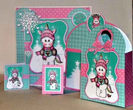 Christmas Unicorn Hot Chocolate Project Kit. Card Topper, Gift Bag, Money Wallet. 8 Sheets by Kristina Norbat