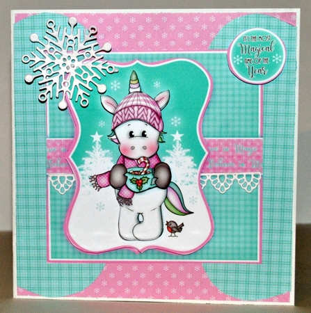 Christmas Unicorn Hot Chocolate Project Kit. Card Topper, Gift Bag, Money Wallet. 8 Sheets by Kristina Norbat