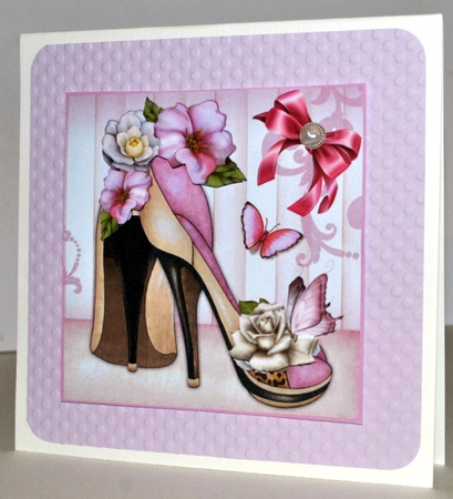 Floral Shoes card front with decoupage and sentiments by Kristina Norbat