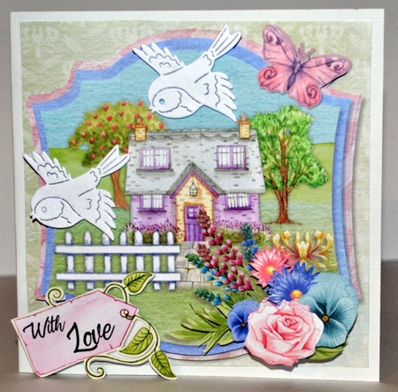 Country Cottage 6x6 Layered Card Front, Insert & Envelope. by Kristina Norbat