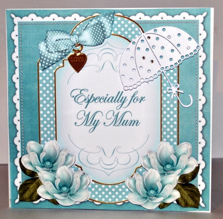 Dusky Teal Magnolia Especially for my Mum Fancy 7inch Decoupage Topper by Kristina Norbat