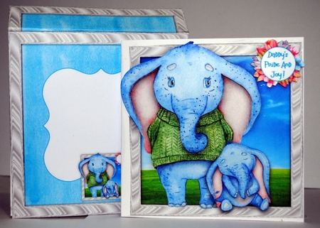 Papa And Baby Boy Elephant Over The Edge Card Kit With Decoupage Insert Envelope Tags by Kristina Norbat