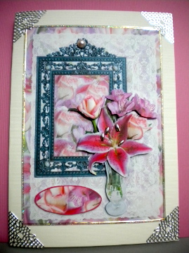 Pink Lily & Rose Frame Card Front by Kristina Norbat