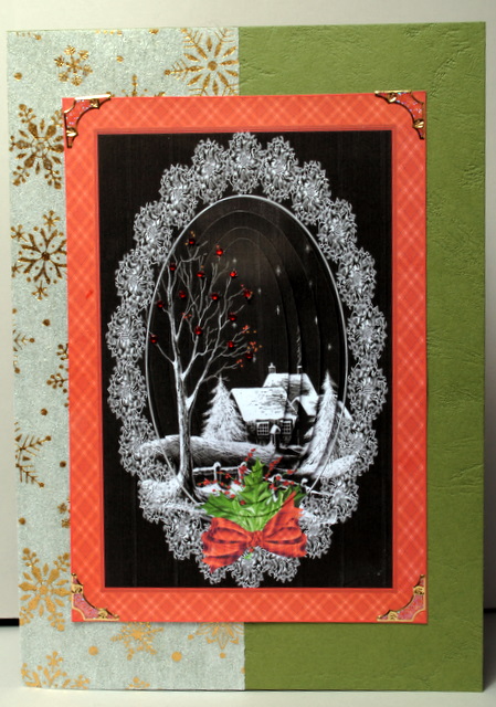 Christmas Cottage in the Snow with Tartan and Lace Frame by Kristina Norbat