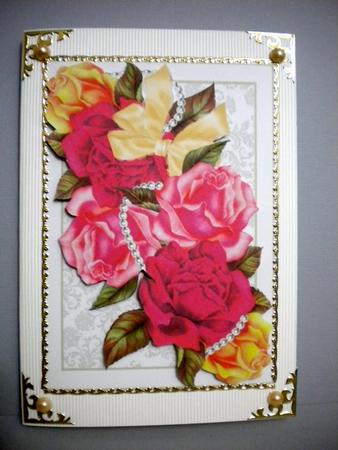 Roses, Pearls and Bow Birthday & Anniversary A5 Card Front by Kristina Norbat