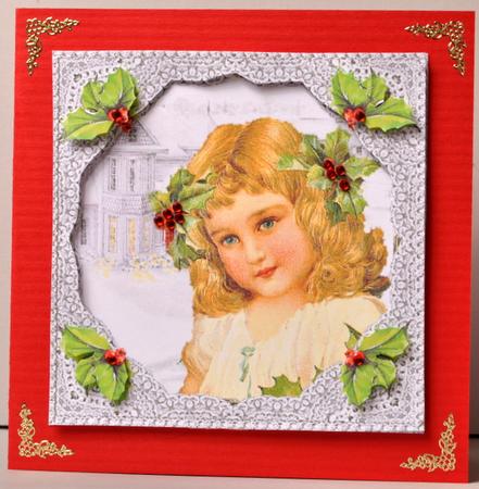 Christmas Holly Girl Square Shaker Card by Kristina Norbat