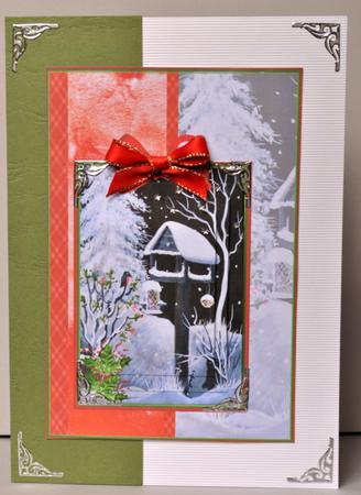 Black and White Winter Scene with Tartan Decoupage Card by Kristina Norbat