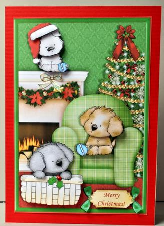 Playful Christmas Puppies Topper & Decoupage by Kristina Norbat