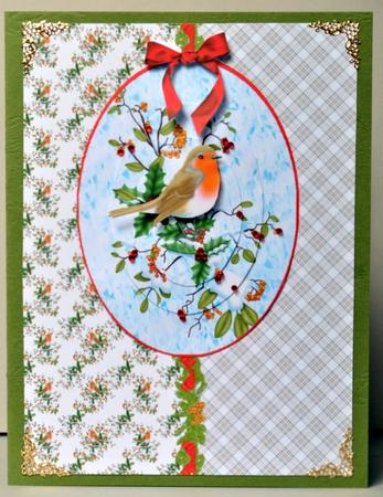 Christmas Robin Card Front Oval Pyramid by Kristina Norbat