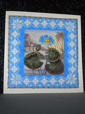 Blue Egyptian Water Lily 'n Lace Pyramid Square Card Front by Kristina Norbat