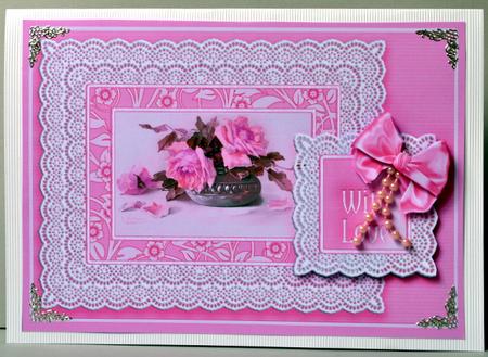 Pink Roses in a Broderie Anglaise Frame Decoupage by Kristina Norbat