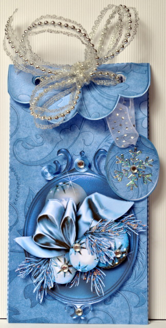 Silver Christmas, Gift Envelope with 3 Decoupage Embellish by Kristina Norbat
