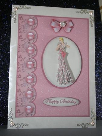 Glamour Girl in Pink Decoupage Card Front by Kristina Norbat