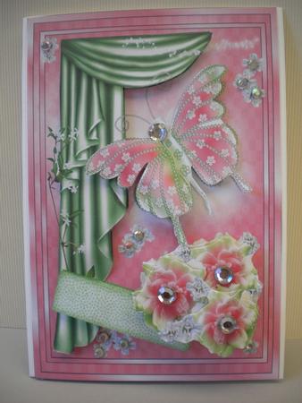 Drapes, Butterfly & Roses - Decoupaged Card Front/topper by Kristina Norbat