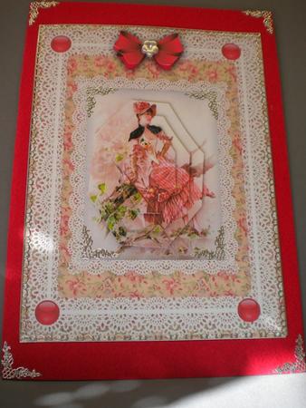 Lady in Red 'n Lace Octagonal Pyramid Card Front by Kristina Norbat