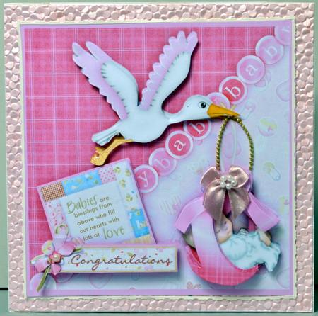 New Baby Girl & Stork Square Card & Decoupage by Kristina Norbat