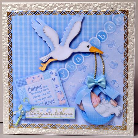 New Baby Boy & Stork Square Card & Decoupage by Kristina Norbat