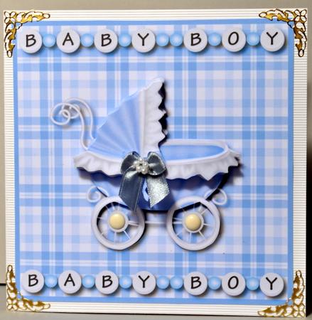 Beautiful Blue Pram Baby Boy 6x6 Square Card Front by Kristina Norbat