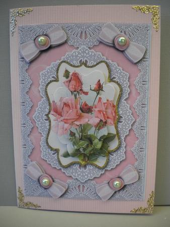 Pink Roses A5 Lace Bracket Card Front Step by Step by Kristina Norbat